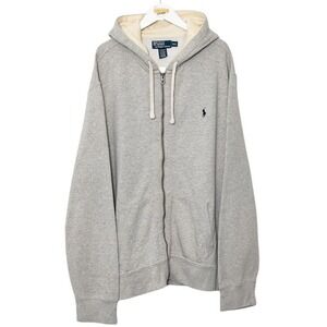 Vintage Polo Ralph Lauren Hoodie Mens 2XL Gray Full Zip Thermal Heavyweight Y2K